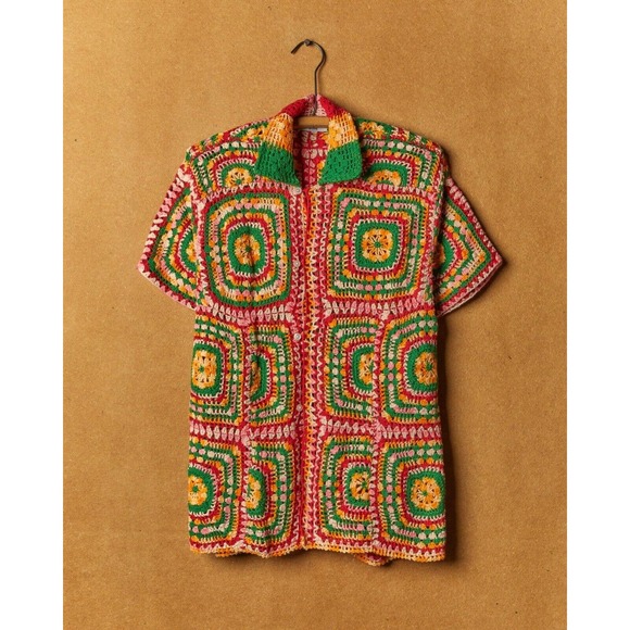 BODE MANCHESTER CROCHET SHORT SLEEVE SHIRT - Picture 1 of 3